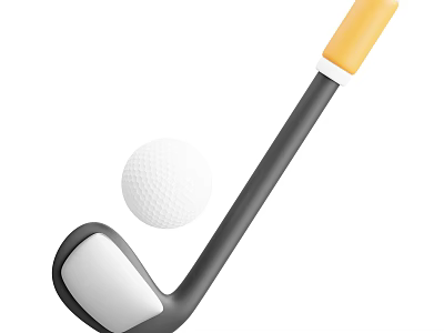 Golf Equipment With Golf Club White Head Black Shaft Yellow Grip And White Ball 3d model