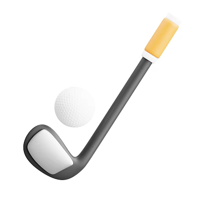 Golf Equipment With Golf Club White Head Black Shaft Yellow Grip And White Ball 3d model