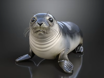 Realistic 3D Seal Model With Black And White Color And Whiskers Lying On Smooth Surface 3d model