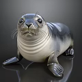 Realistic 3D Seal Model With Black And White Color And Whiskers Lying On Smooth Surface