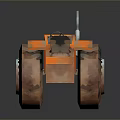 Orange Low Poly Tractor 3D Model With Large Wheels And Mechanical Details 3d model