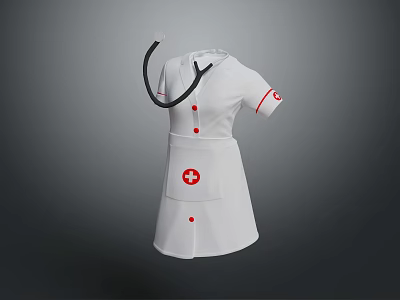 White Nurse Uniform With Red Cross Symbol Short Sleeves And Hanging Stethoscope 3d model