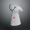 White Nurse Uniform With Red Cross Symbol Short Sleeves And Hanging Stethoscope