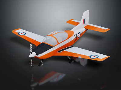 Orange and White Passenger Plane with Propeller Two Seat Cockpit Wing Emblems Stripe Design 3d model