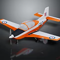 Orange and White Passenger Plane with Propeller Two Seat Cockpit Wing Emblems Stripe Design