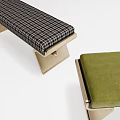 Modern Design Benches With Black White Plaid And Green Cushions On Metal Frames