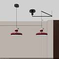 Two Red Round Modern Pendant Lights Hanging In Minimalist Interior Space 3d model