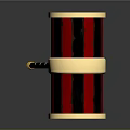 Toy Hammer With Red Black Stripes Bullseye Pattern And Gold Striped Handle