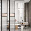 Modern Glass Room Dividers With Geometric Patterns And Elegant Metal Frames 3d model