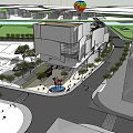 Modern Commercial Street Featuring Glass Shop Windows Pedestrians Green Trees And Walkway