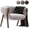 Light Gray And Gray Accent Chair With Velvet Upholstery Wooden Arms Legs And Striped Blanket