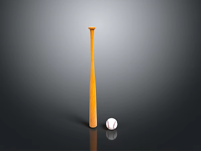 Wooden Baseball Bat With White Baseball Isolated On Dark Background 3d model