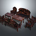 Classic Wooden Sofa And Coffee Table Set With Carved Details Dark Colored Furniture