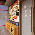 Traditional Chinese Hunan Restaurant Interior With Wooden Tables Colorful Stools And Red Decor Elements