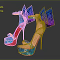 Butterfly Decorated High Heels With Blue And Purple Patterns On Stiletto Design