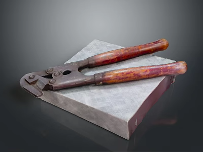 Vintage Pliers With Rustic Wooden Handles Placed On Gray Box Surface 3d model