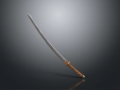 Traditional Samurai Sword With Curved Sharp Blade And Wooden Handle Design 3d model
