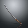 Traditional Samurai Sword With Curved Sharp Blade And Wooden Handle Design