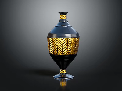 Modern Decorative Vase With Gold Herringbone Pattern And Black Base For Home Furniture 3d model