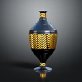 Modern Decorative Vase With Gold Herringbone Pattern And Black Base For Home Furniture