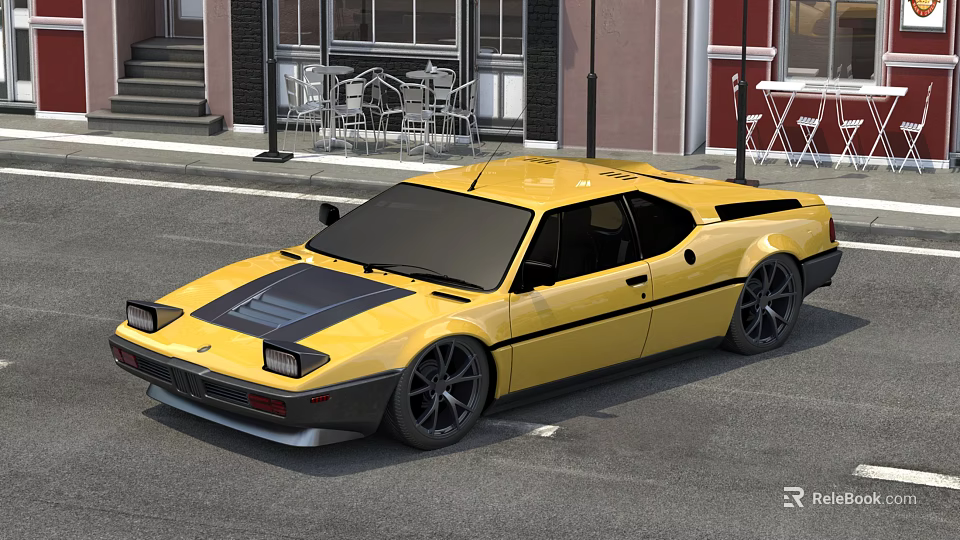 Classic Yellow Sports Car With Black Accents And Sleek Body On Street 3d model 