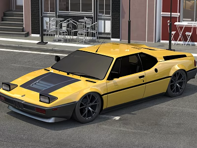 Classic Yellow Sports Car With Black Accents And Sleek Body On Street 3d model