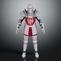 Medieval Knight Full Body Armor With Red Heart Emblem And Metal Design In Standing Pose