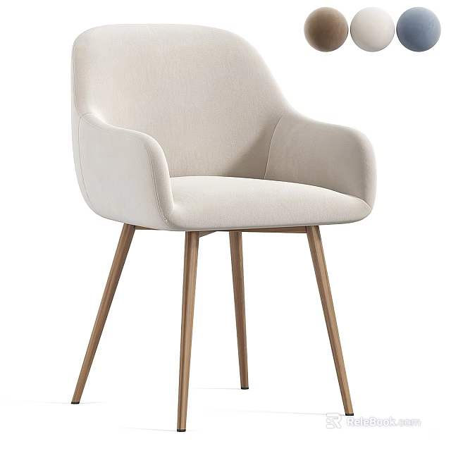 Elegant Modern Beige Upholstered Accent Chair With Armrests And Golden Metal Legs 3d model 