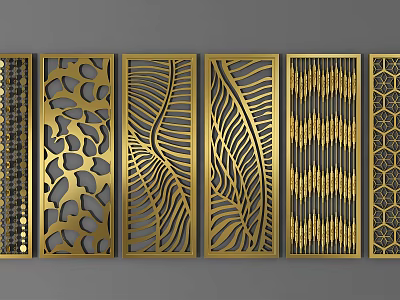Golden Metal Decorative Partition Screens With Laser Cut Patterns And Various Designs 3d model