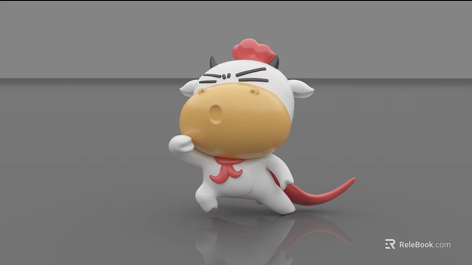 Cute Angry Cow Doll With Red Hat Scarf Tail And Open Mouth Expression 3d model 