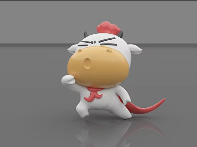 Cute Angry Cow Doll With Red Hat Scarf Tail And Open Mouth Expression 3d model