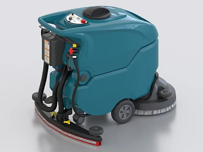 Blue Kitchen Floor Scrubber Appliance With Movable Wheels And Brushes 3d model