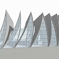 Modern Metallic Leaf Shaped Museum Building with Textured Facade in Urban Square