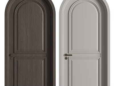 Two Hinged Doors in Dark Wood Light Gray with Arch Top Simple Design Interior 3d model