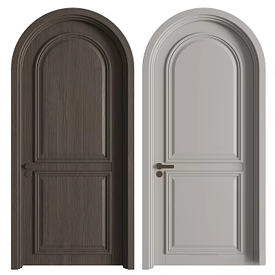 Two Hinged Doors in Dark Wood Light Gray with Arch Top Simple Design Interior 3d model