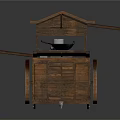 Vintage Wooden Food Cart With Roof Wheels And Cooking Utensils