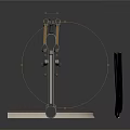 Sturdy Industrial Mechanical Arm Support With Black Cables And Curved Metal Parts
