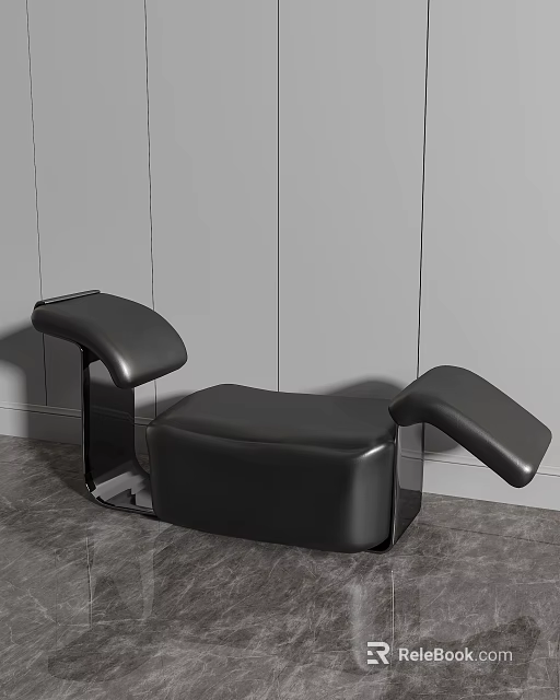 Black Leather Lounge Chair with Modern Metal Frame Against Gray Wall and Floor 3d model 