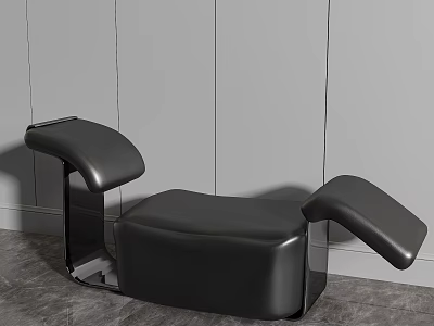 Black Leather Lounge Chair with Modern Metal Frame Against Gray Wall and Floor 3d model