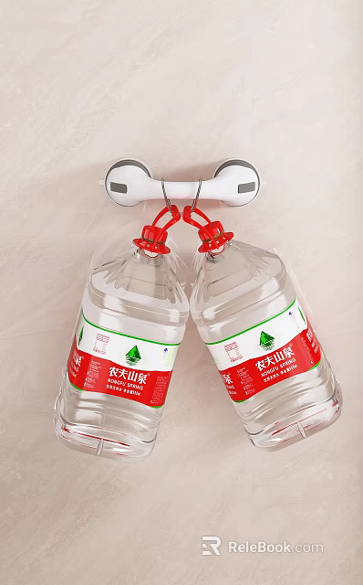 Durable Suction Cup Wall Hook Holding Two Large Nongfu Spring Water Bottles 3d model 