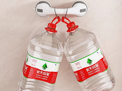 Durable Suction Cup Wall Hook Holding Two Large Nongfu Spring Water Bottles 3d model