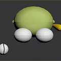 Cute Green Cartoon Frog Character Playing Baseball With Yellow Bat And Ball
