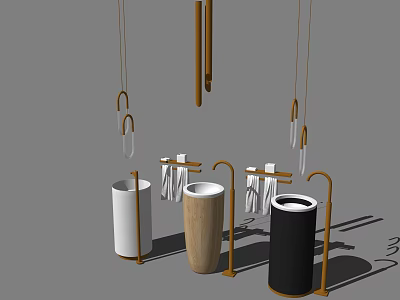 Modern Bathroom Washbasins with White Wooden Black Designs and Metal Frames and Hanging Decorations 3d model