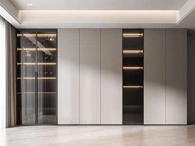 Modern Wine Cabinet With Glass Doors And LED Lighting In Minimalist Design 3d model