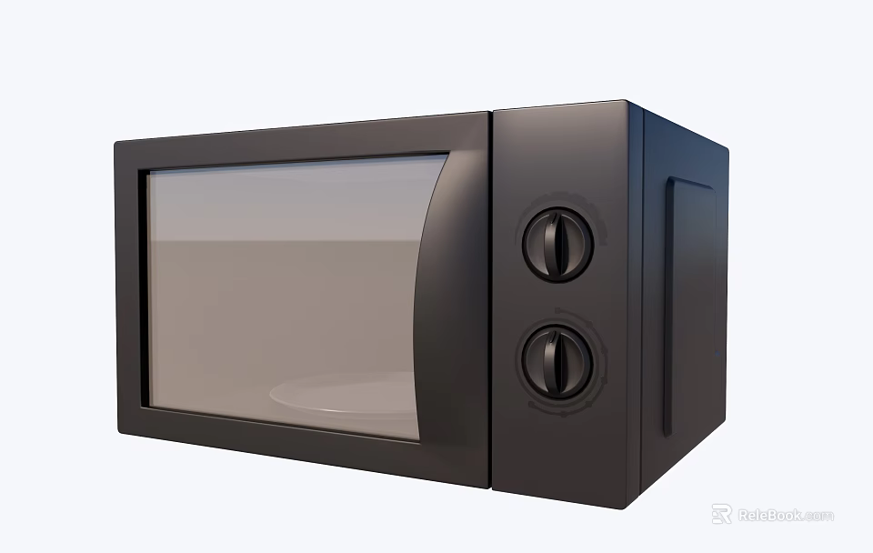 Modern Black Microwave Oven With Glass Door And Control Knobs For Kitchen 3d model 