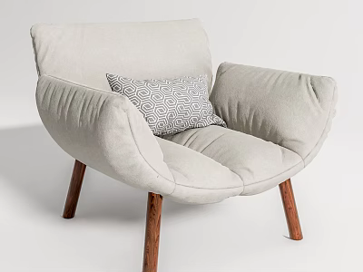 Light Gray Fabric Single Sofa With Curved Arms Patterned Pillow And Wooden Legs 3d model