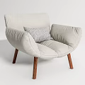 Light Gray Fabric Single Sofa With Curved Arms Patterned Pillow And Wooden Legs