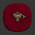 Vintage Gold And Red Telephone On Red Velvet Cushion With Gray Background