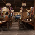 Traditional Japanese Restaurant Interior With Hanging Lanterns Wooden Decor And Cozy Dining Area
