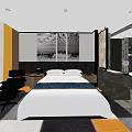 Modern Hotel Guest Room Interior With Comfortable Bed Stylish Furniture And Decorative Painting